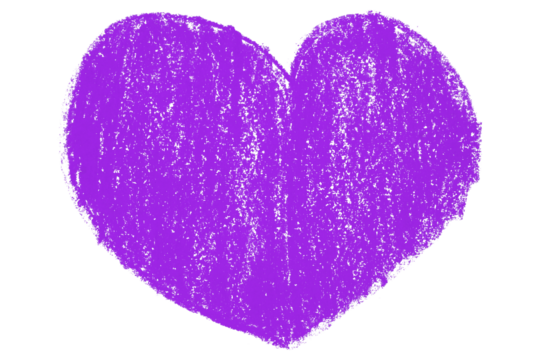 Valentine's Day purple chalk crayon heart illustration isolated on transparent background