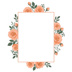 Peach Rose Floral Frame for Wedding Invitation.