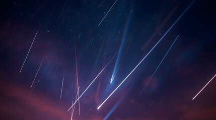 Celestial Fireworks: Witness a spectacular display of light streaks dancing across a dark sky, evoking a sense of wonder and awe.