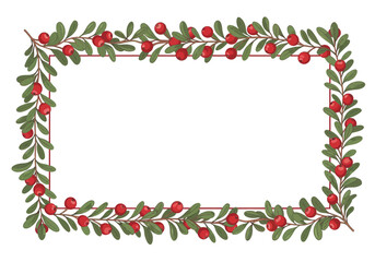 Elegant Rectangular Frame with Red Berries and Green Leaves.