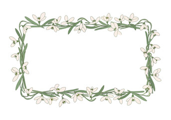 Elegant Snowdrop Flower Frame Border.