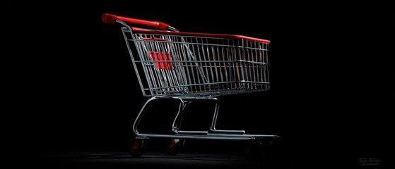 The Shopping Cart Against Black Background with Dramatic Low Key Studio Lighting