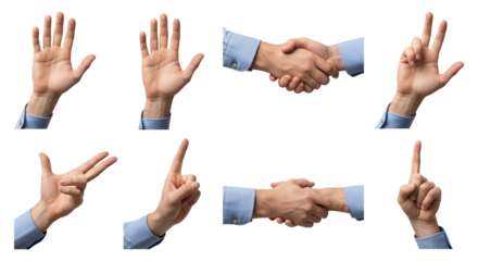 Professional hand gestures and business handshake collection for corporate communication and success