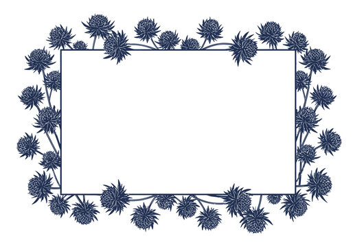 Elegant Blue Thistle Flower Frame Border.