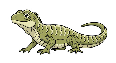 Obraz premium Cartoon illustration showcasing a cute green lizard reptile with distinctive patterns and features detailed in a visually appealing style