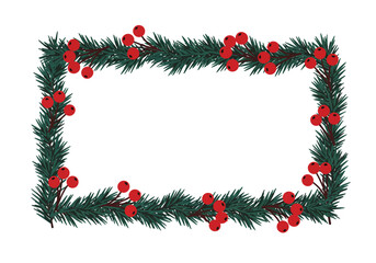 Christmas Frame with Holly Berries and Pine.