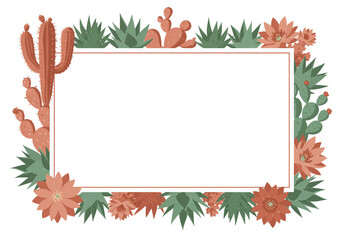Cactus and Succulent Plants Frame Border.