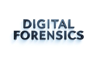 Professional digital forensics investigation concept with bold 3D text on white background