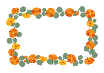 Orange Nasturtium Flower Frame Border.