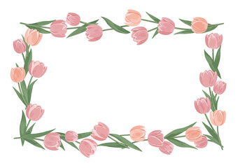 Pink Tulips Frame Elegant Spring Floral Border.