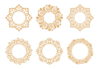 Set of decorative frames Elegant vector element for design in Eastern style, place for text. Floral golden and white borders. Lace illustration for invitations and greeting cards