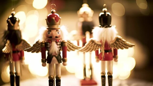 Festive Nutcracker Ornaments with Bokeh Background