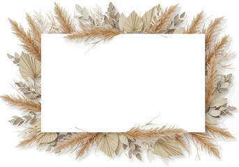 Dried Floral Frame Blank White Background.