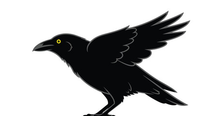 Fototapeta premium Stylized depiction of a crow preparing for flight against a minimalist background design style with striking features