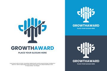 Growth Award logo concept. A trophy with a financial chart symbolizes success, achievement, and victory. Perfect for business, finance, and award ceremony brands.