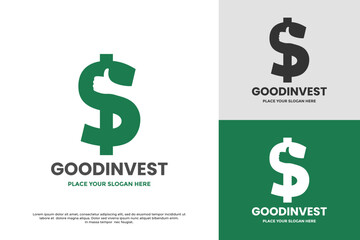 Good Invest logo. A creative combination of a dollar symbol and a thumbs-up gesture. It represents positive returns, best choices, and successful investments. Ideal for finance advisors.