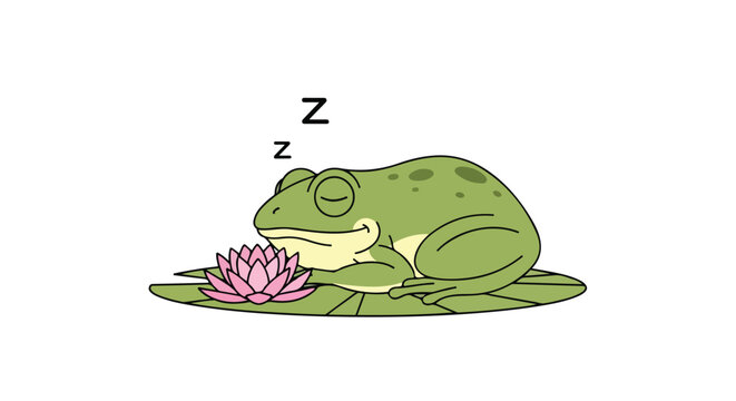 Peaceful amphibian slumber on lily pad alongside a charming water lily illustration
