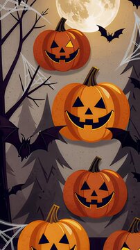 Mystic Halloween backdrop with enchanted pumpkins spectral runes moonlit woods grimoire glow fractal shadows eerie mist ambient dread vintage haunt surreal night

