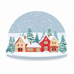Obraz premium Snow falling over small winter village