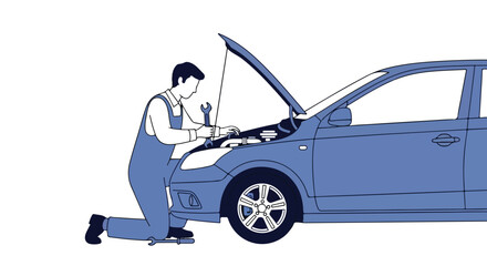 Dedicated mechanic repairing a car engine with meticulous attention to detail, symbolizing expertise and automotive care performing repair work