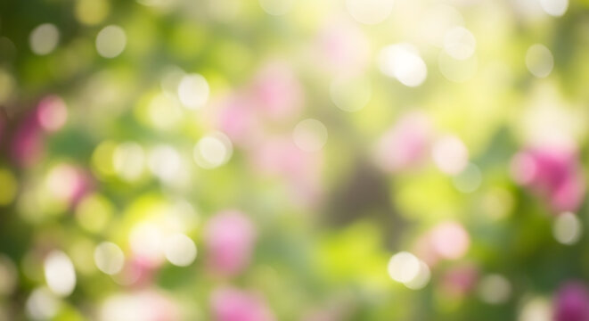 Abstract blurred background of flowers and green foliage