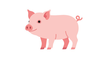 Illustrative depiction of a domesticated pink piglet with a charming smile and a curled tail on white backdrop