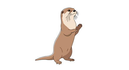 Charming cartoon otter stands upright, curious and observant pose on white background illustrating wildlife