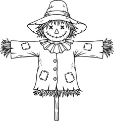 Black and White Scarecrow Drawing With Outstretched Arms Keywords: scarecrow, autumn, fall
