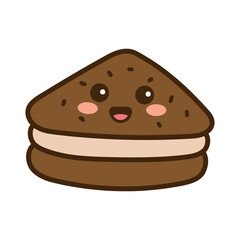 Cute Brown Cookie Sandwich with Cream Filling and Smiling Face on Transparent Background