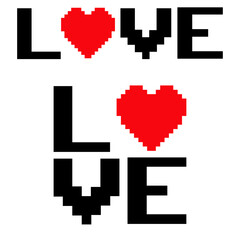 Naklejka premium Logo con texto love con piezas cuadradas, con corazón en lugar de letra O, para tarjetas y felicitaciones de San Valentín
