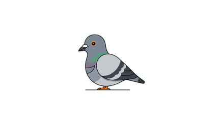 A delightful and simplistic illustration of a pigeon standing against a plain white background showcasing its distinct features