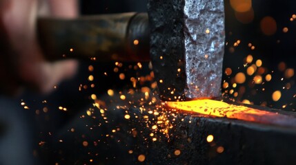 Forging steel action blacksmith workshop photography industrial environment close-up view craftsmanship concept