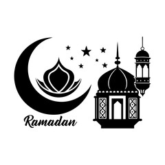 Ramadan kareem lantern and mosque silhouette vector illustration for islamic celebrations