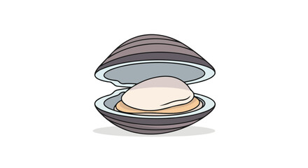 Charming cartoon illustration of a clam with an open shell displaying its savory filling for culinary applications