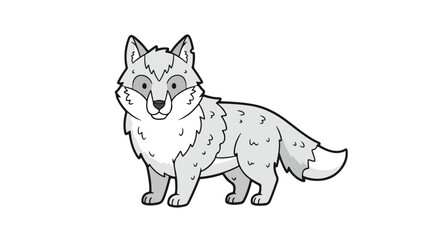 Obraz premium Stylized Arctic Wolf Illustration with Soft Gray Tones and Black Outlines on a Clean White Backdrop