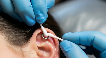 Maintaining ear piercing hygiene aftercare with sterile cotton swabs