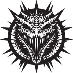 Intricate Black and White Dragon Head Design with Spikes for Fantasy and Creative Projects