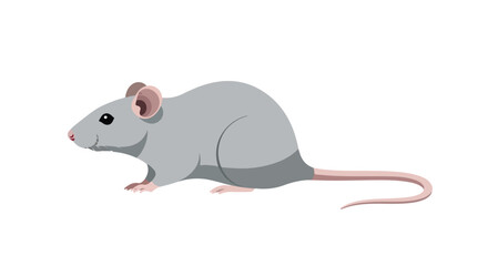 Illustration of a Cartoon Gray Mouse with Pink Ears and Tail on a White Background Isolated. The image can be use for various purposes