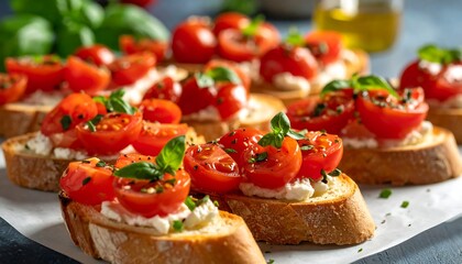 Bruschetta with cherry tomatoes and fresh basil