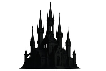 Dark gothic fantasy castle silhouette on transparent background