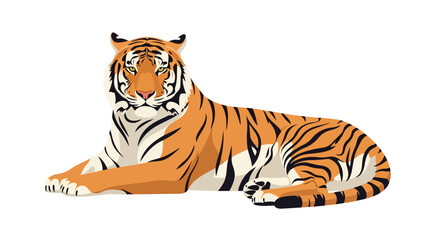 Fototapeta premium Majestic Tiger Resting Elegantly: Detailed Vector Illustration of a Powerful Wildcat in Repose on a White Backdrop