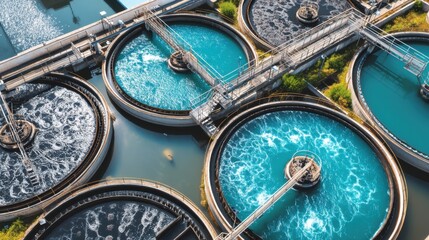 Water treatment process treatment plant aerial view industrial environment technology concept