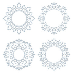 Set of decorative frames Elegant vector element for design in Eastern style, place for text. Floral gray and white borders. Lace illustration for invitations and greeting cards