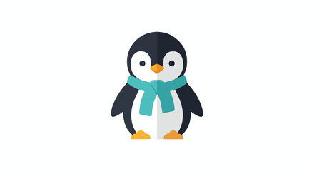 Obraz premium Stylized penguin illustration with winter scarf in isolated cartoon vector graphic showcasing simple design elements and vibrant colors perfect for