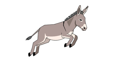 Fototapeta premium Animated donkey character leaping playfully in minimalist style against a stark white background, offering whimsical charm and endearing simplicity