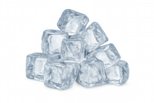 Ice cubes forming a refreshing pile, transparent water blocks cooling drinks, creating a chilling effect
