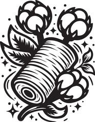 Fototapeta premium Black and white cotton plant illustration depicting textiles, nature, and agricultural themes