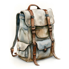 Vintage Hiking Backpacks Watercolor Set – Rustic Travel Bags, Adventure Gear and Camping Illustration Collection