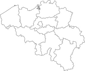 Highly precise detailed vector outline map of the Kingdom of Belgium, showing the national border and all 10 Provincial administrative divisions and their borders.

