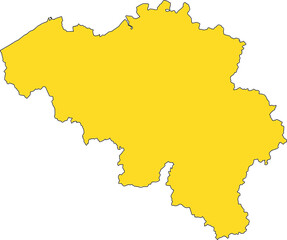 Obraz premium Detailed yellow vector silhouette map of the Kingdom of Belgium, providing a solid fill without internal divisions for design and data visualization.